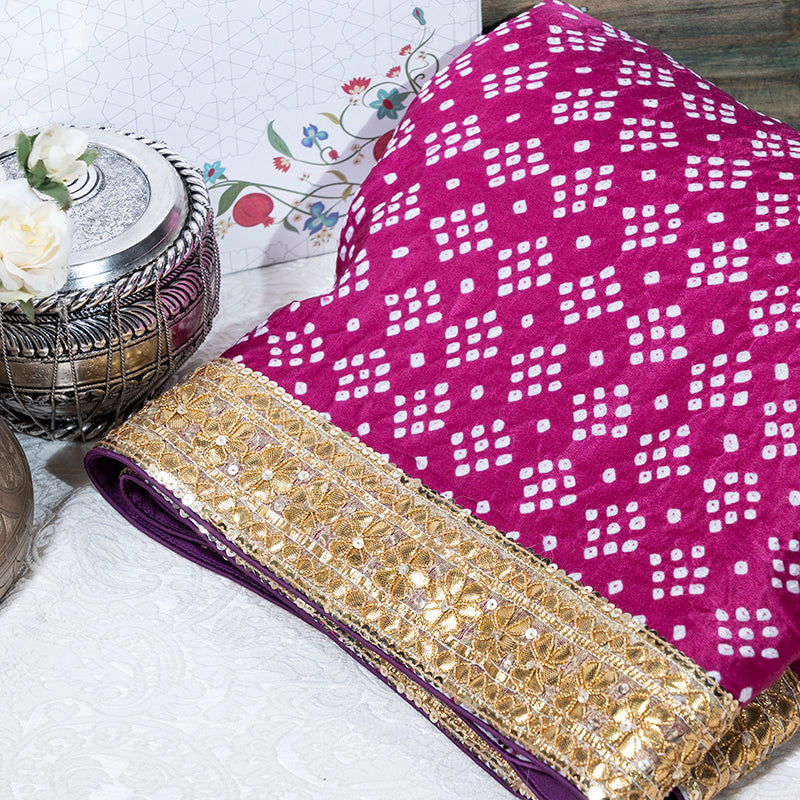Purple Bandhani Hand Embroidered Saree
