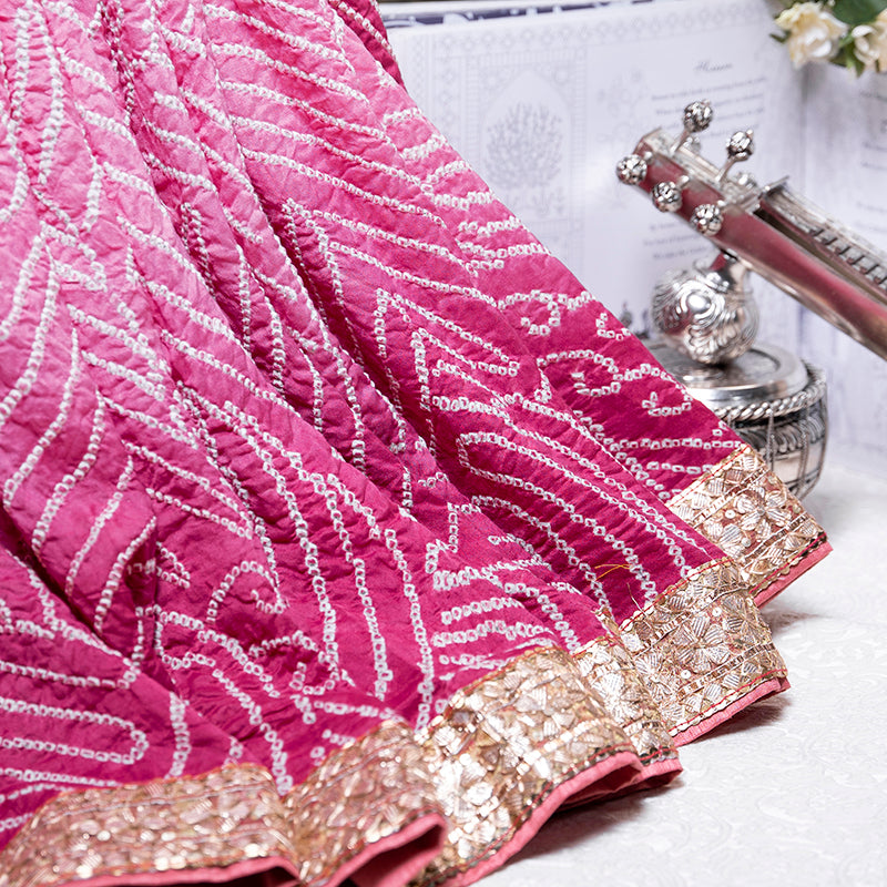 Mauve Shaded Hand Embroidered Bandhani Saree