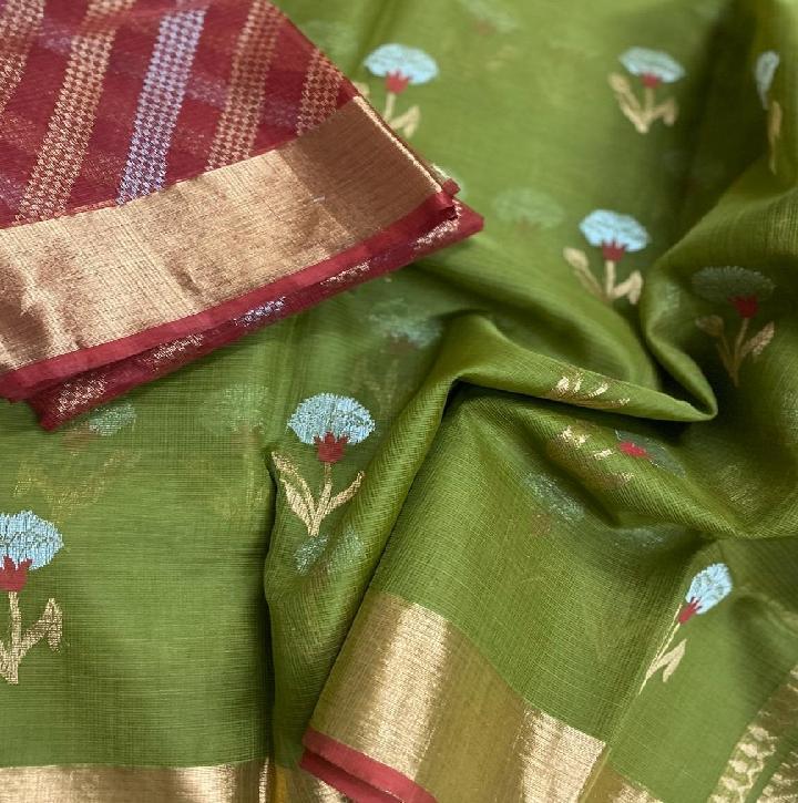Green Kota Silk Saree - WeaveinIndia