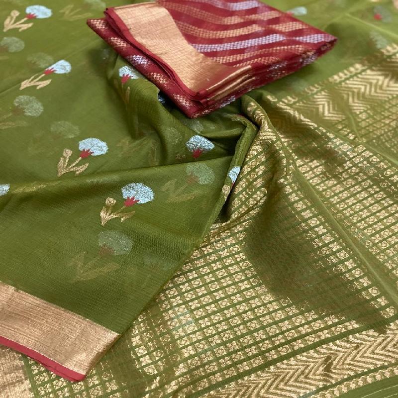 Green Kota Silk Saree - WeaveinIndia