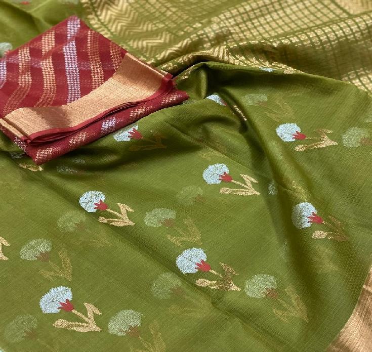 Green Kota Silk Saree - WeaveinIndia