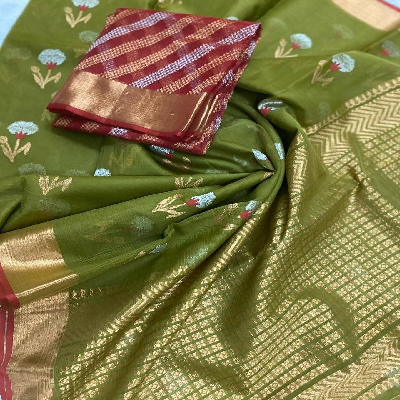 Green Kota Silk Saree - WeaveinIndia