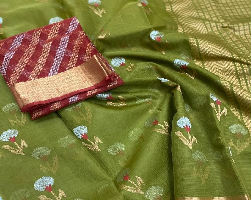 Green Kota Silk Saree - WeaveinIndia