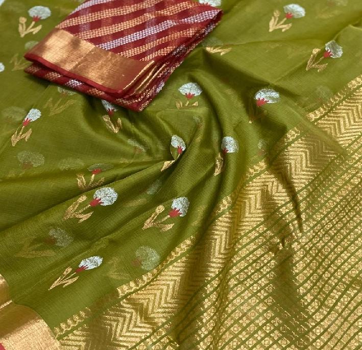 Green Kota Silk Saree - WeaveinIndia