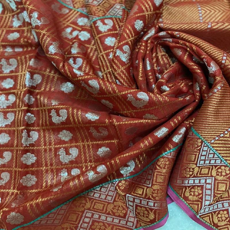 Maroon Kota Silk Saree - WeaveinIndia