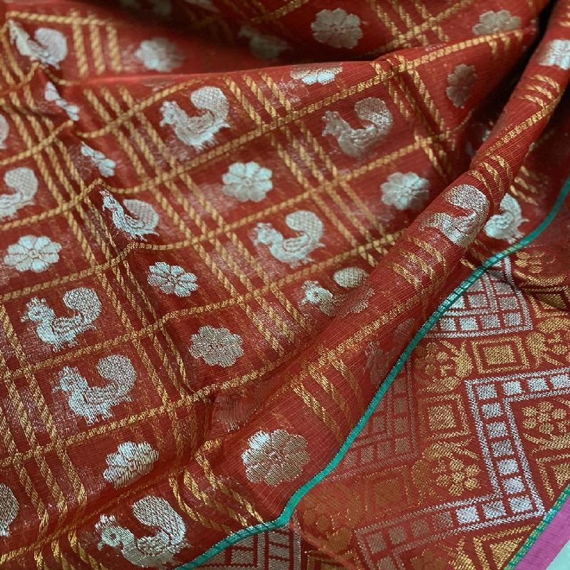 Maroon Kota Silk Saree - WeaveinIndia