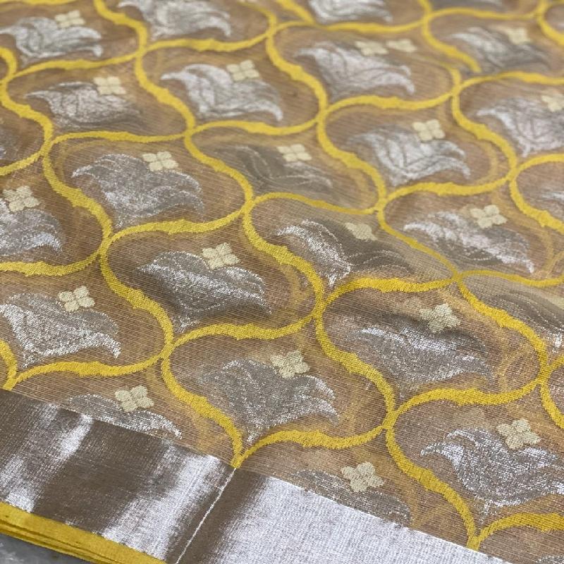 Beige Kota Silk Saree - WeaveinIndia