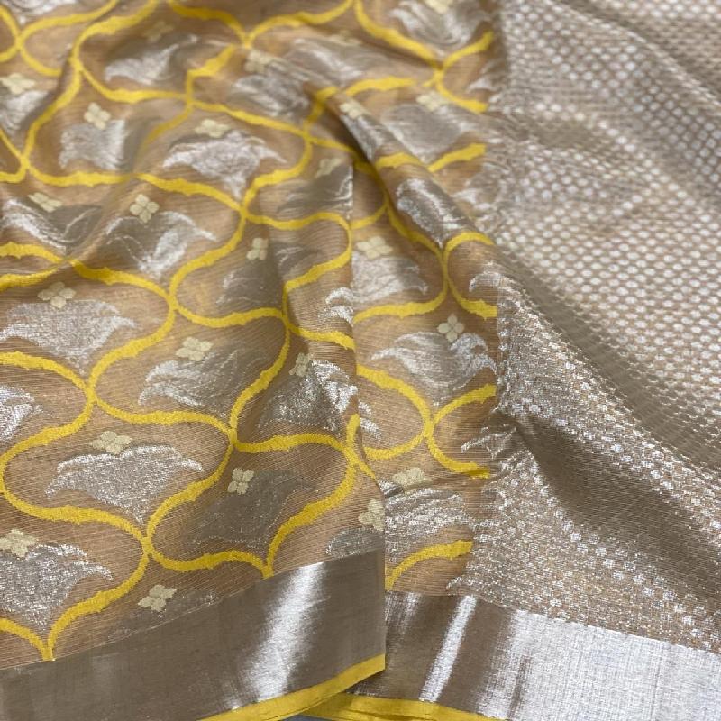 Beige Kota Silk Saree - WeaveinIndia