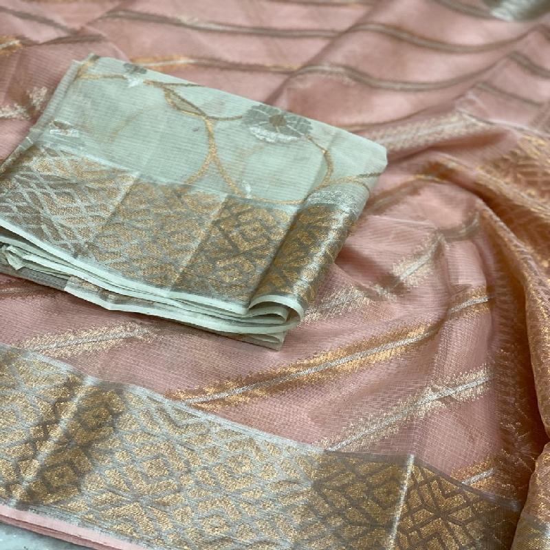 Blush Pink Kota Silk Saree - WeaveinIndia