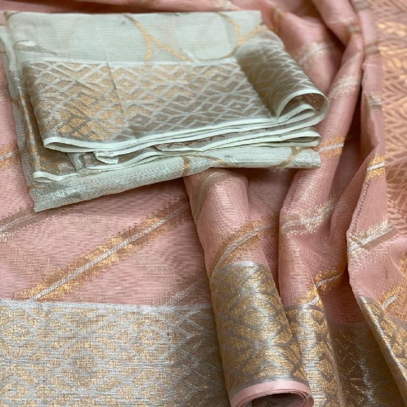 Blush Pink Kota Silk Saree - WeaveinIndia