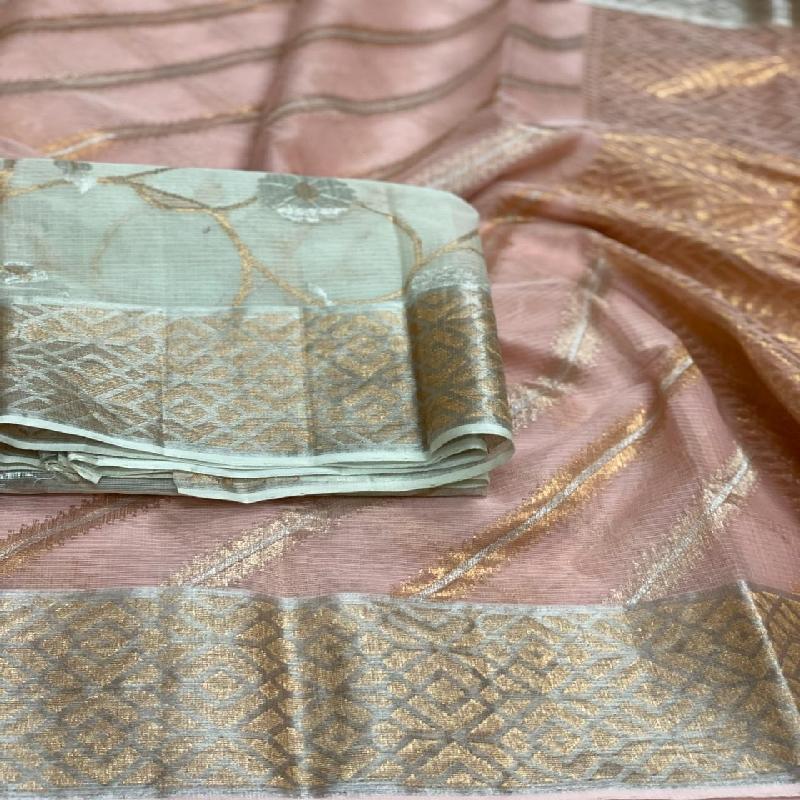 Blush Pink Kota Silk Saree - WeaveinIndia