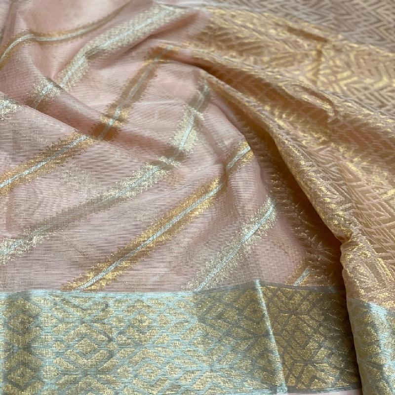 Blush Pink Kota Silk Saree - WeaveinIndia