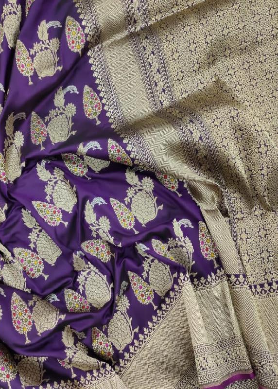 Purple Banarasi Silk Saree - WeaveinIndia