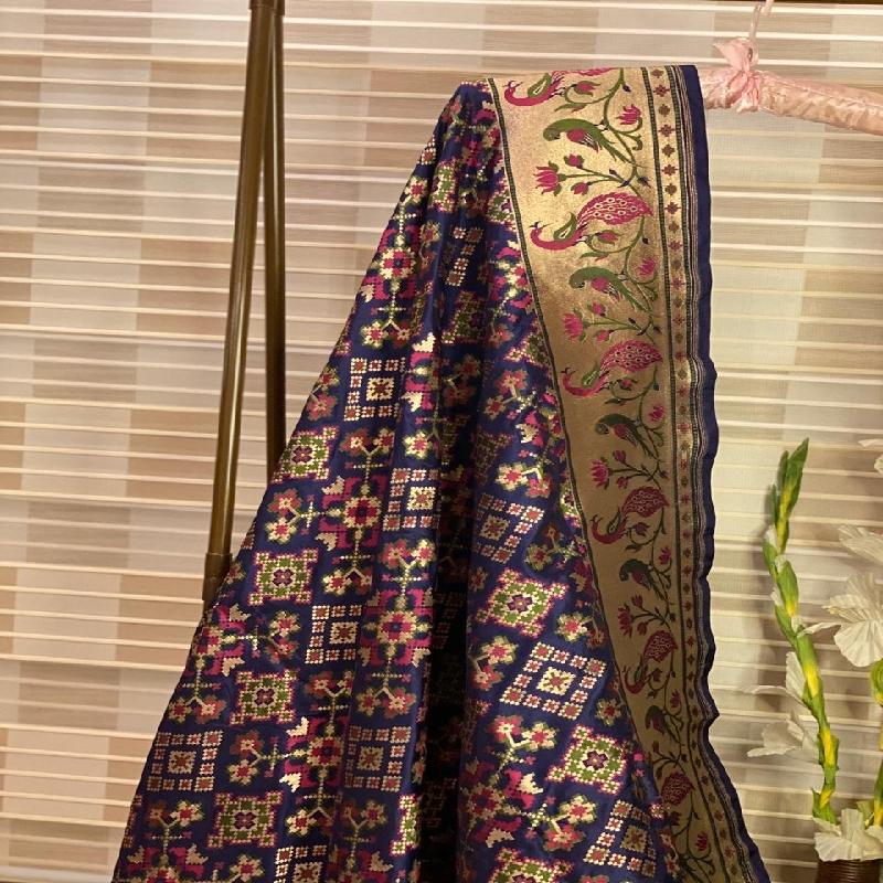 Royal Blue Banarasi Dupatta - WeaveinIndia