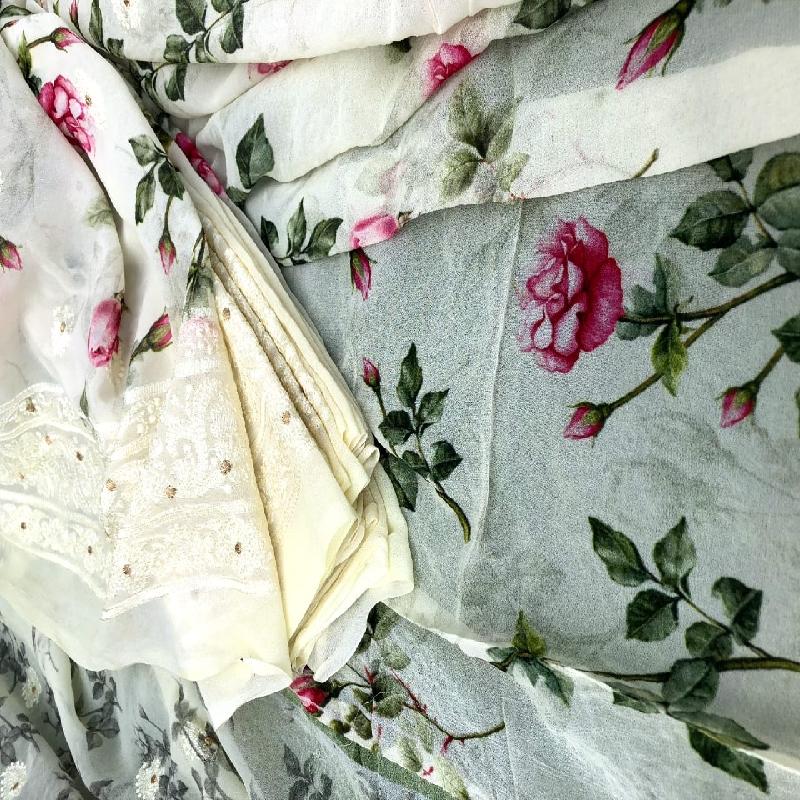 White Digital Printed Georgette Saeee - WeaveinIndia