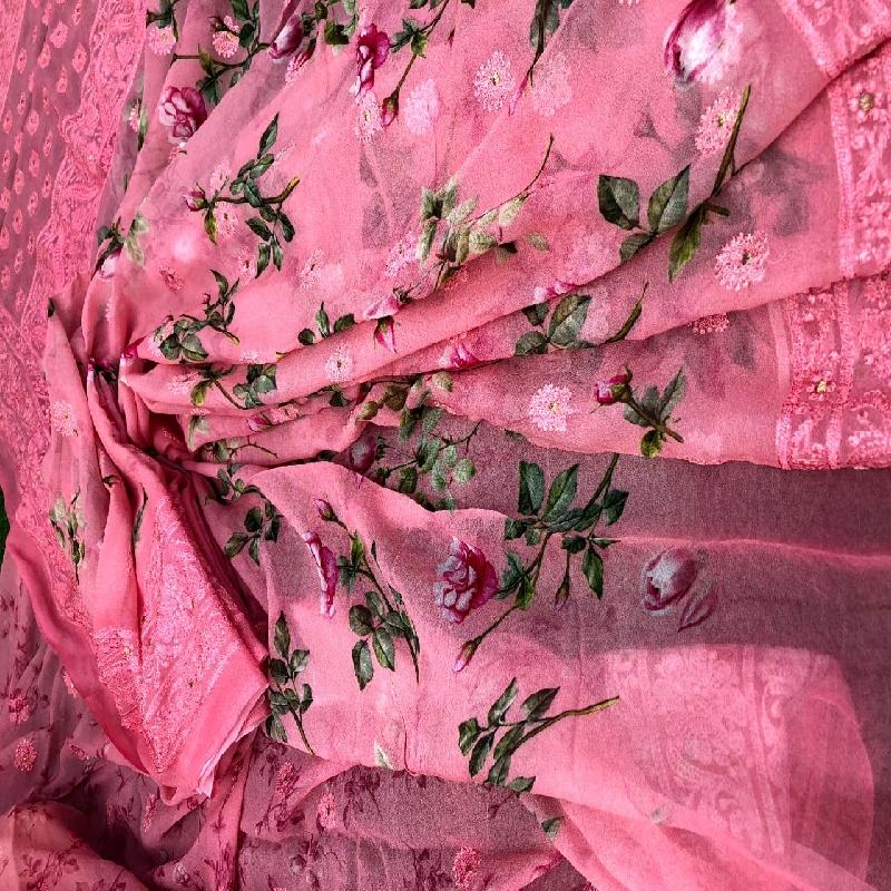 Pink Digital Printed Georgette Saree - WeaveinIndia