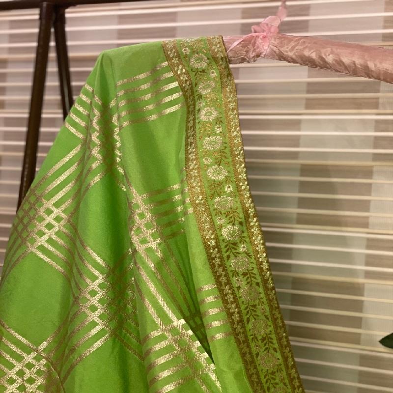 Parrot Green Banarasi Dupatta - WeaveinIndia