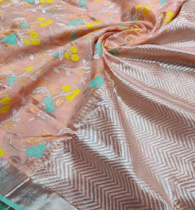 Coral Pink Kota Silk Saree