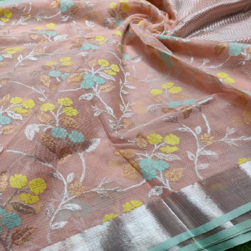 Coral Pink Kota Silk Saree