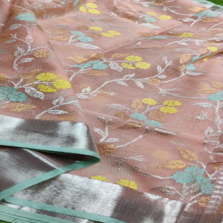 Coral Pink Kota Silk Saree