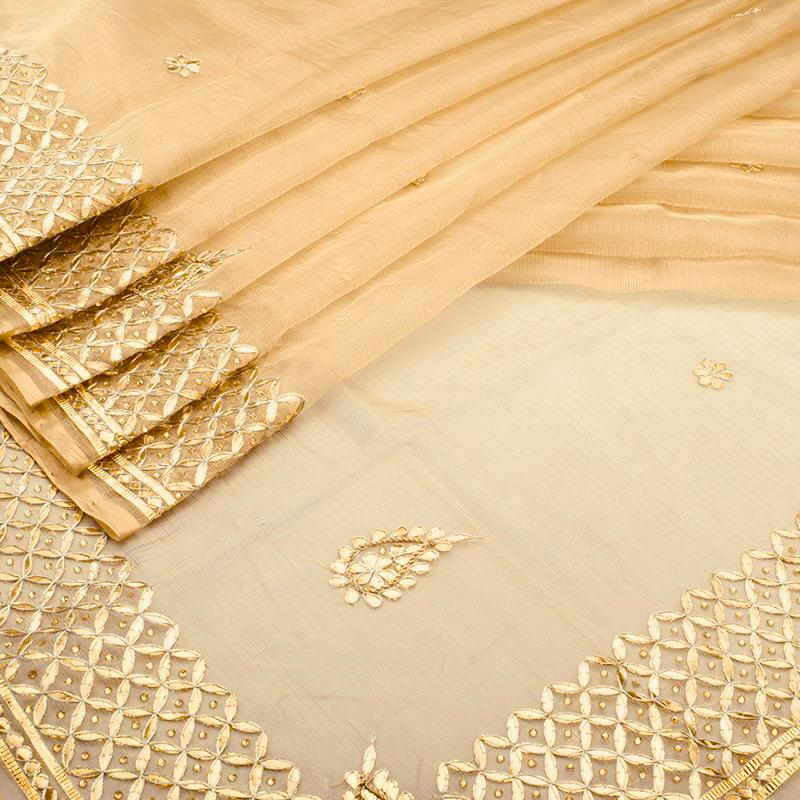 Golden Beige Tissue Kota Silk Saree