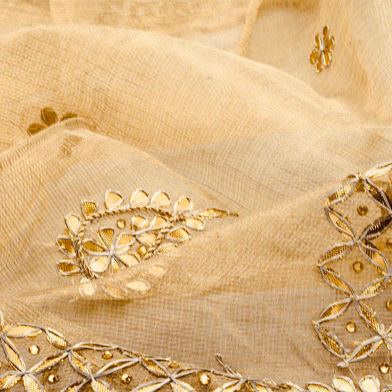 Golden Beige Tissue Kota Silk Saree