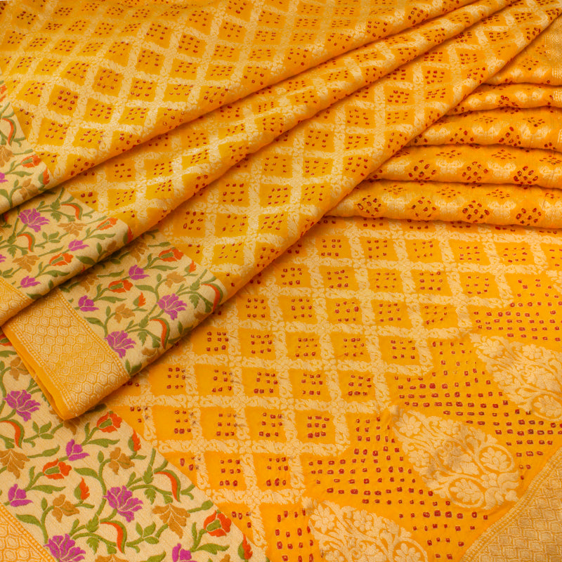 Sunshine Yellow Bandhani Saree