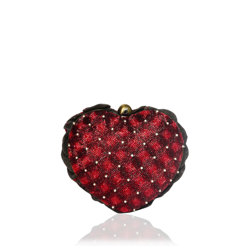 ISA BEADED HEART CLUTCH -RED