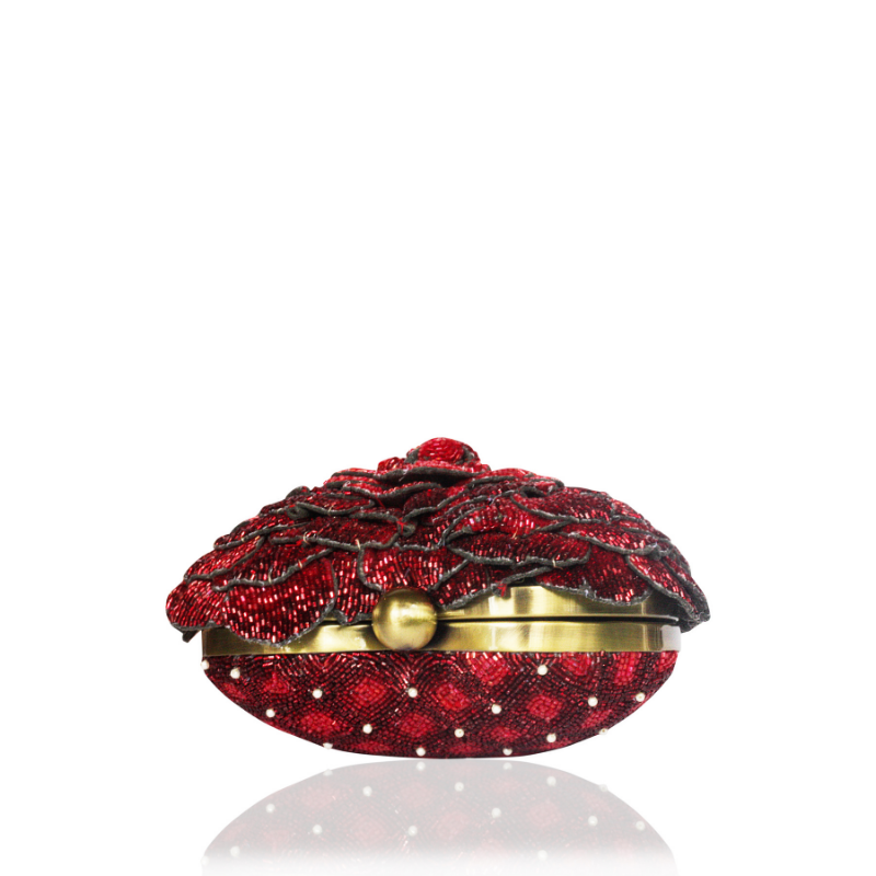 ISA BEADED HEART CLUTCH -RED