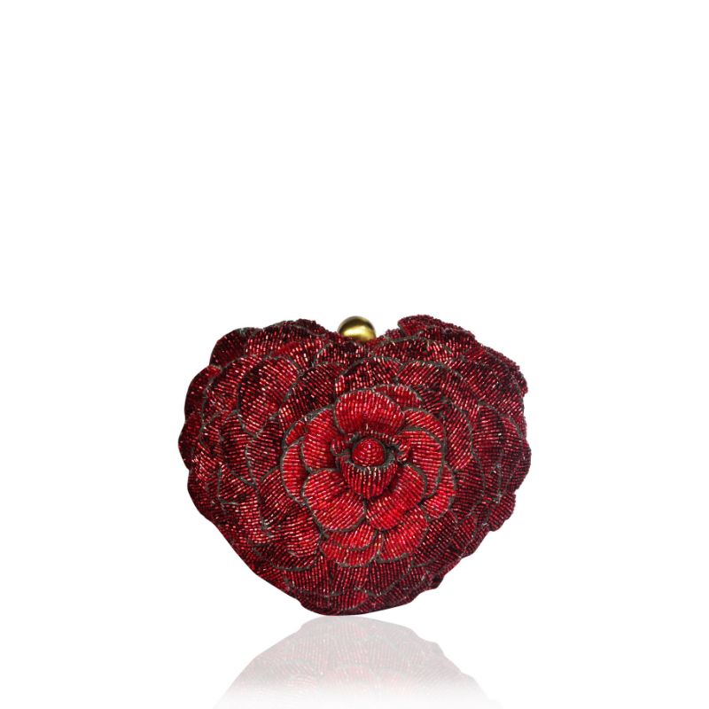 ISA BEADED HEART CLUTCH -RED
