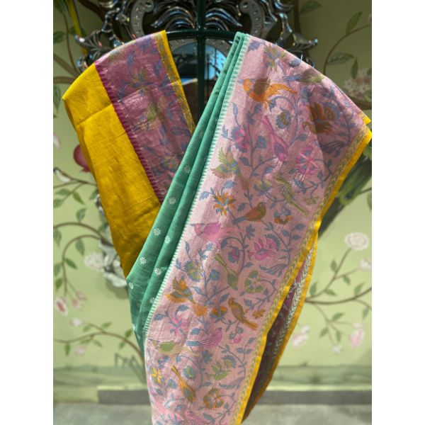 Green Tussar Georgette Silk Saree