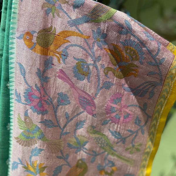 Green Tussar Georgette Silk Saree