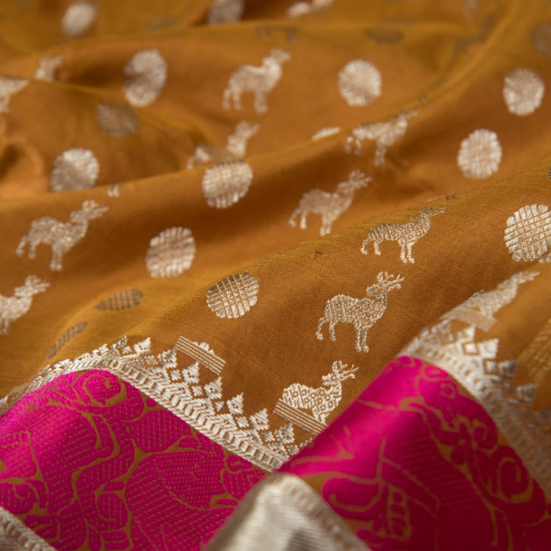 Cider Brown Kanjivaram Silk Dupatta - WeaveinIndia
