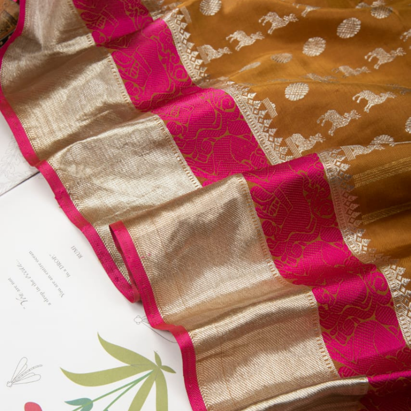 Cider Brown Kanjivaram Silk Dupatta - WeaveinIndia