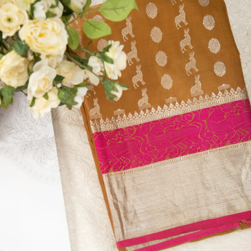 Cider Brown Kanjivaram Silk Dupatta - WeaveinIndia