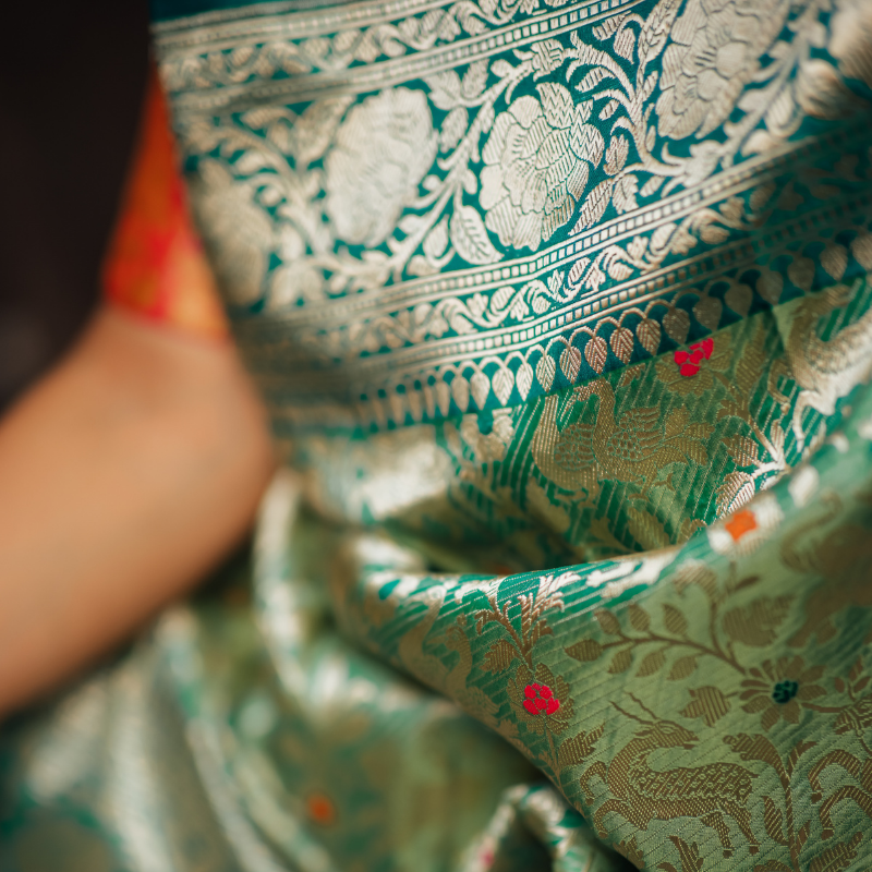 Sea Green Banarasi Silk Saree