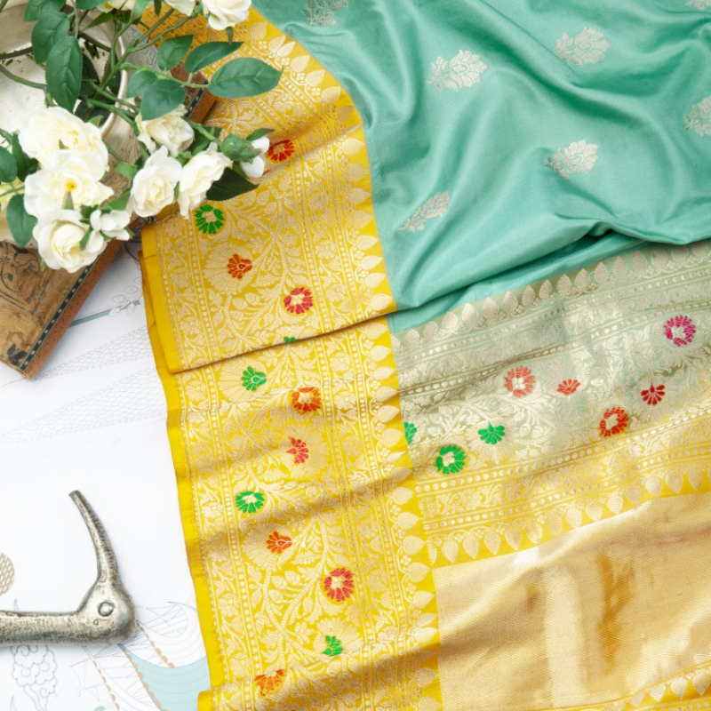 Teal Blue Banarasi Silk Saree
