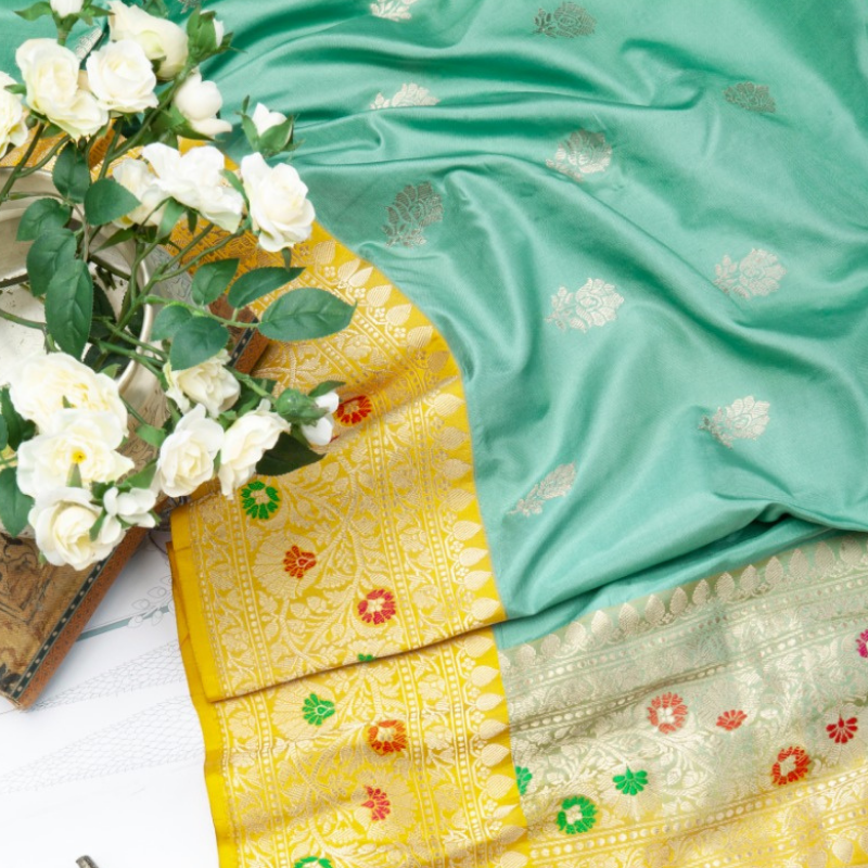 Teal Blue Banarasi Silk Saree