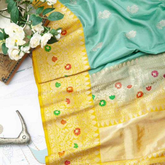 Teal Blue Banarasi Silk Saree