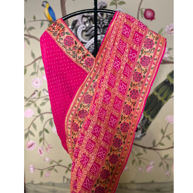 Rani Pink Gharchola Bandhani Saree