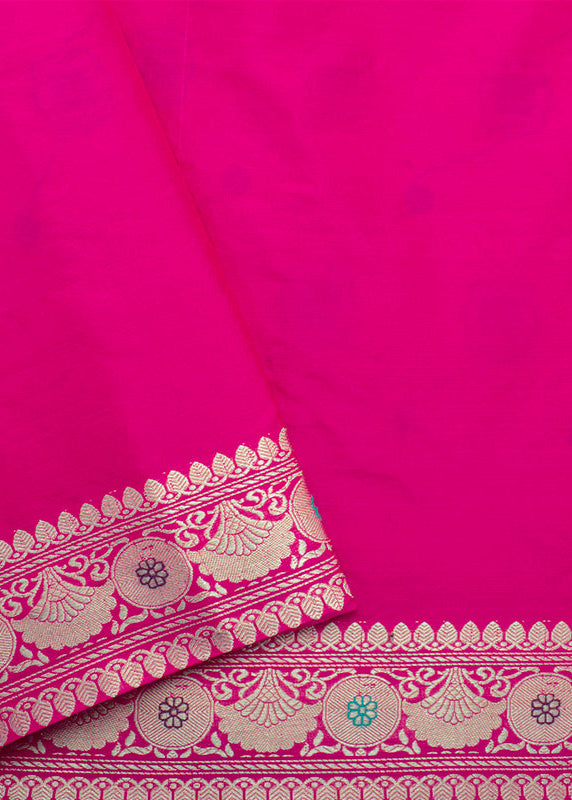 Fuchsia Pink Banarasi Jangla Silk Saree