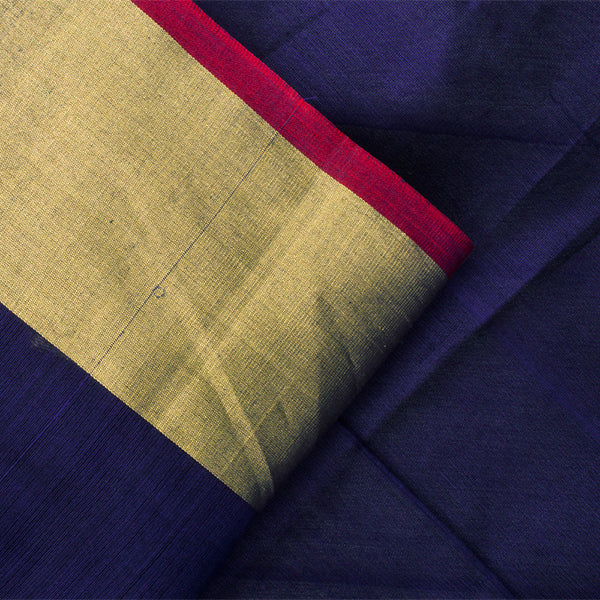 Handwoven Navy Blue Chanderi Silk Sari - WIIHSBHARIDNAM007 - Blouse View