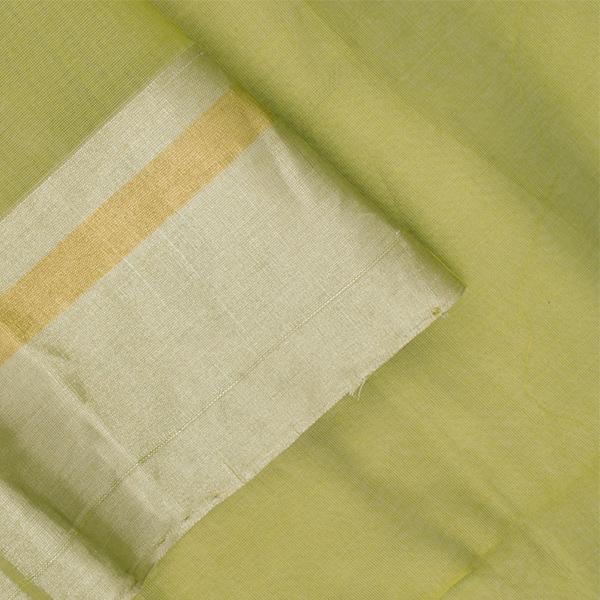 Handwoven Lime Green Royal Chanderi Silk Sari - WIIHSBHARIDNAM016 - Blouse View