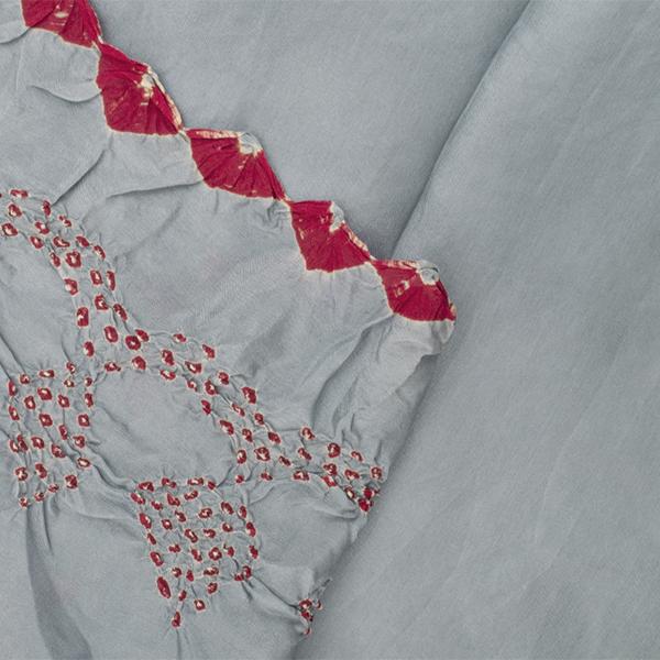 Handwoven Steel Grey Habutai Silk Bandhani Sari - WIIAJB287 127 - Blouse View