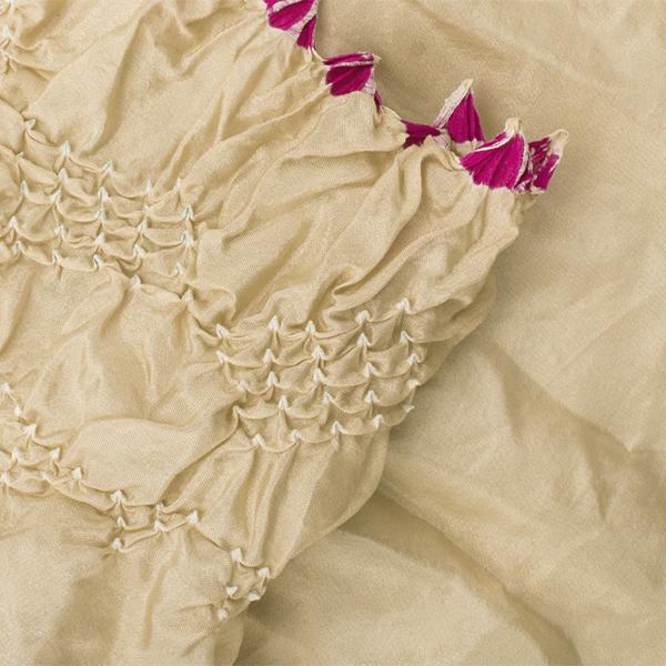 HANDWOVEN BEIGE HABUTAI BANDHANI SILK SARI-WIIAJB332 146- Blouse View