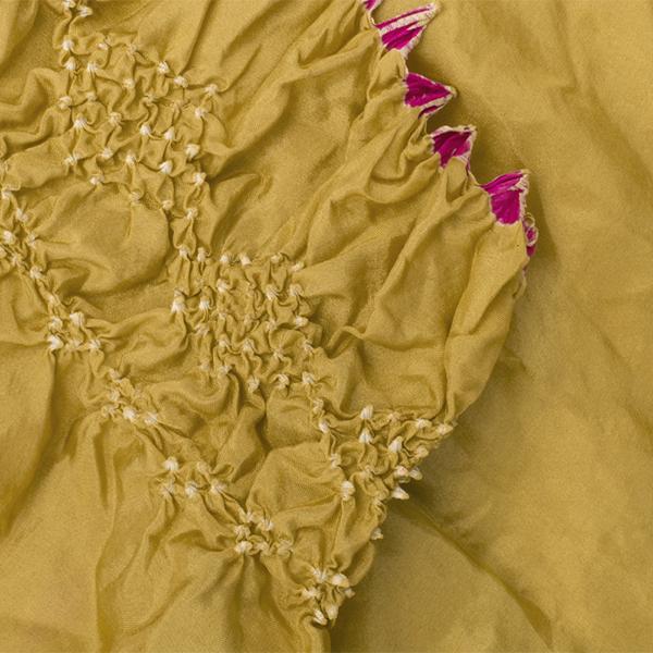 HANDWOVEN KHAKI HABUTAI BANDHANI SILK SARI-WIIAJB332 150- Blouse View