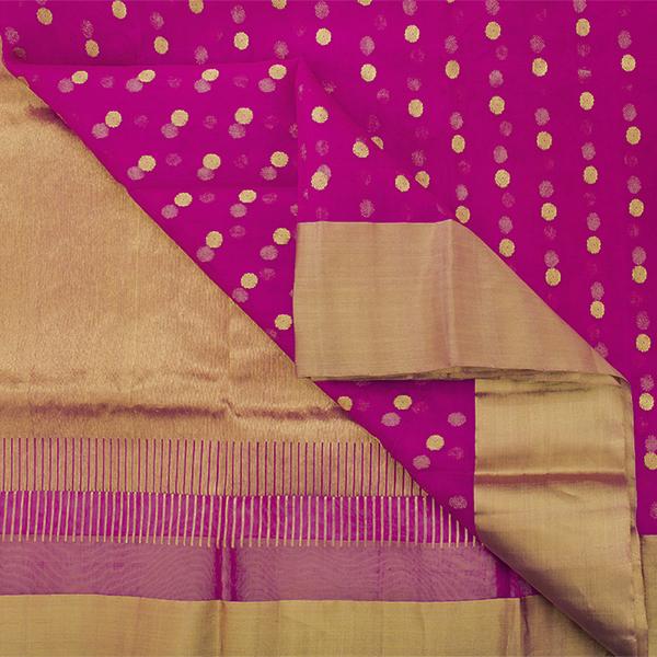 Handwoven Fuchsia Chanderi Silk Sari with Coin Buttas - WIIHSBHARIDNAM011 - Body View
