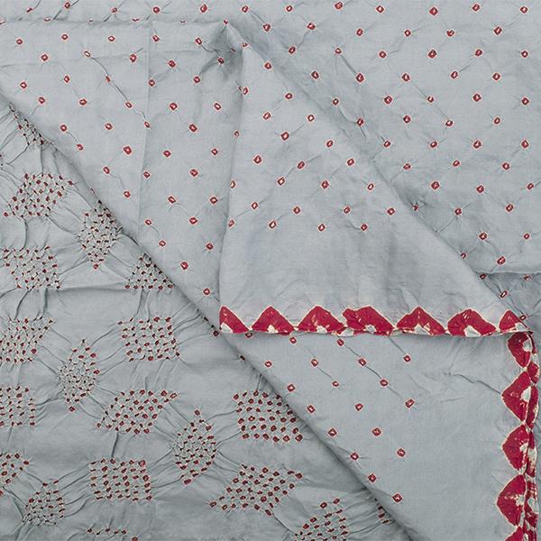 Handwoven Steel Grey Habutai Silk Bandhani Sari - WIIAJB287 127 - Body View