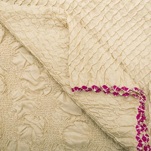 HANDWOVEN BEIGE HABUTAI BANDHANI SILK SARI-WIIAJB332 146- Fabric View