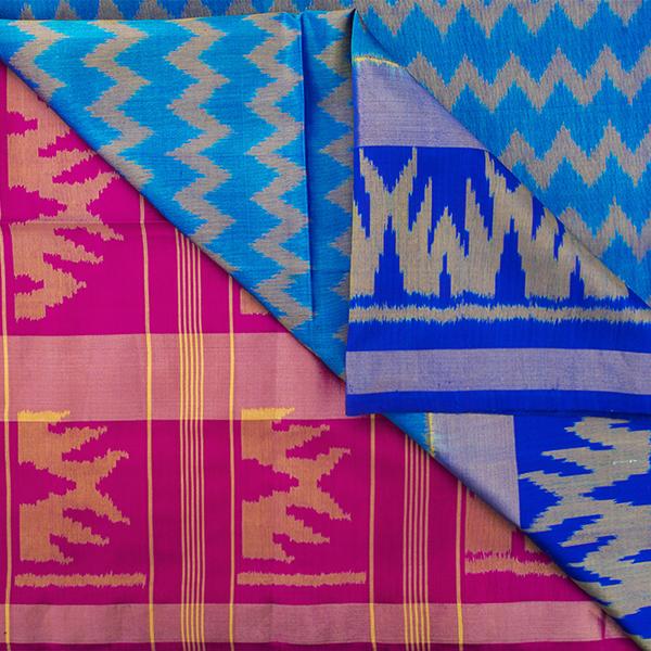 HANDWOVEN BLUE AND RANI PINK SINGLE IKAT SARI-WIIAJB287 128- Body View